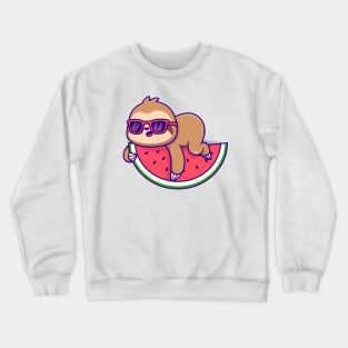 Cute Sloth Laying On Watermelon With Glasses Cartoon Crewneck Sweatshirt